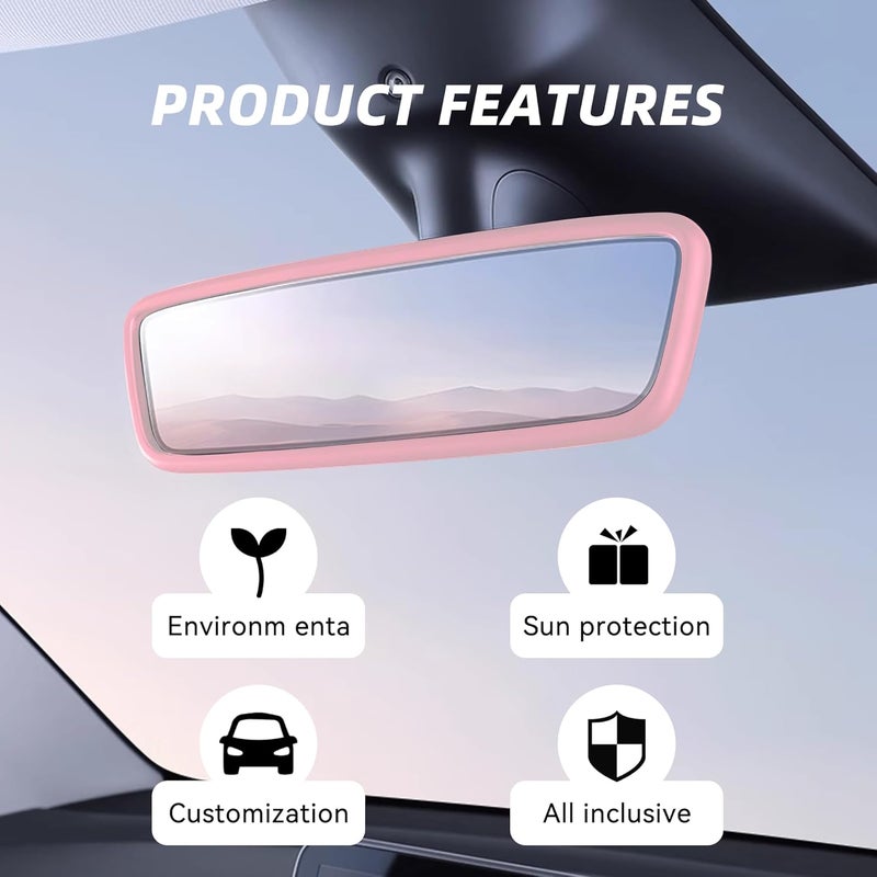 Tioollev Car Rear View Mirror Protector Frame, Silicone Auto Rearview Edge Protection Cover Compatible with Model 3 Model Y, Interior Rear View Trim Frame Decoration, Car Accessories (Pink) - Image 4